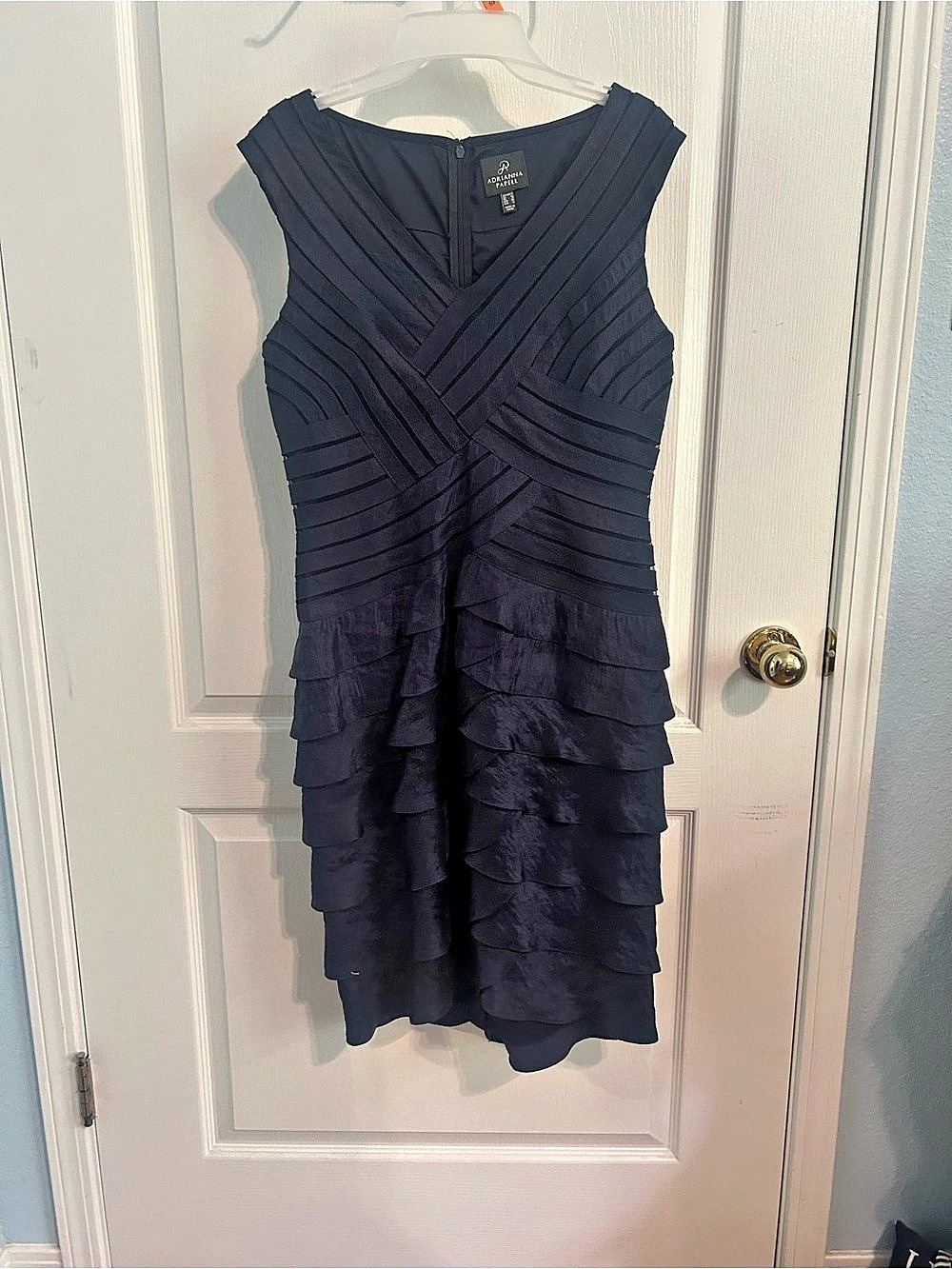 Adrianna Papell Tiered Ruffle Mini Dress in Dark Blue Size 12 Like New